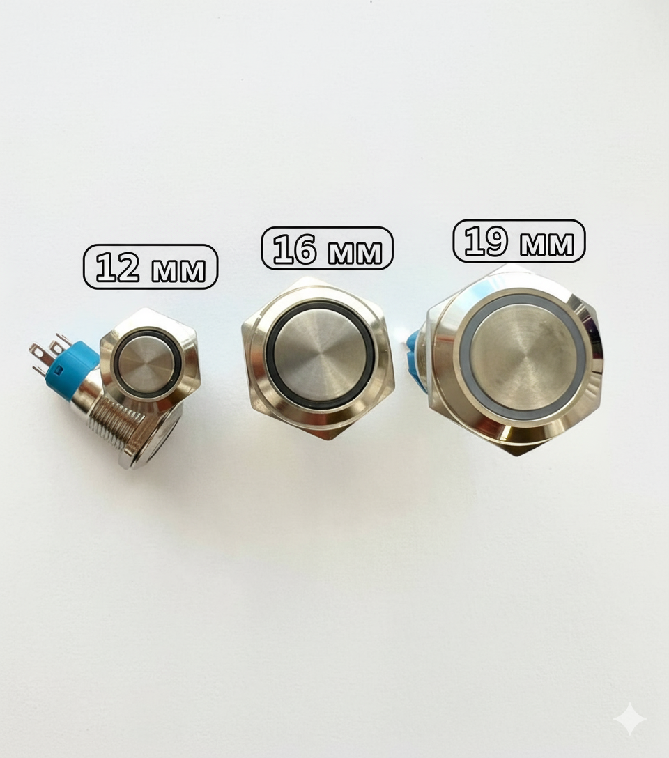 Кнопка з підсвіткою 12-24 В біла LED Фіксувальна кнопка для автоматики 16 мм, фото 1