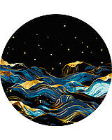 Картина за номерами на чорному полотні кругла 30 см. Нічний океан з фарбами металік Brushme RCB00124M