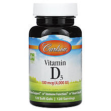 Вітамін D-3, Vitamin D3, Carlson, 100 мкг (4000 МО), 120 гелевих капсул