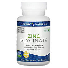 Гліцинат цинку, Zinc Glycinate, Nordic Naturals, 20 мг, 60 капсул