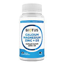 Кальцій, магній, цинк + D3, Calcium, Magnesium, Zinc + D3, Biotus, 100 капсул