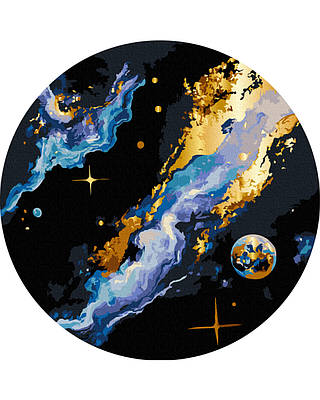 Картина за номерами на чорному полотні кругла 30 см. Космос місяцьз фарбами металік Brushme RCB00118M