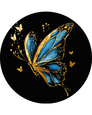 Картина за номерами на чорному полотні кругла 30 см. Метелик  з фарбами металік Brushme RCB00117M
