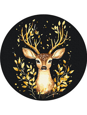 Картина за номерами на чорному полотні кругла 30 см. Олень з фарбами металік Brushme RCB00113M