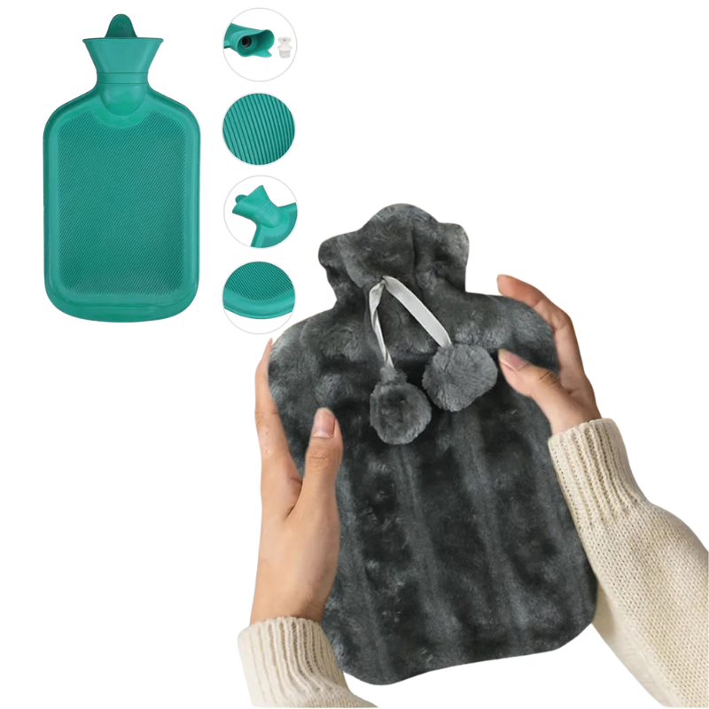 М'яка грілка гумова у плюшевому чохлі 2 л темно-сіра Sternhoff, фото 1