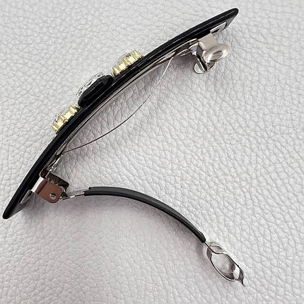 Заколка автомат для волос черного цвета с переливающимися белыми кристаллами длина 9 см ширина 1.5 см, фото 2