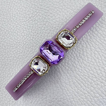 Заколка автомат для волос лилового цвета с переливающимися кристаллами длина 9 см ширина 1.5 см, фото 1