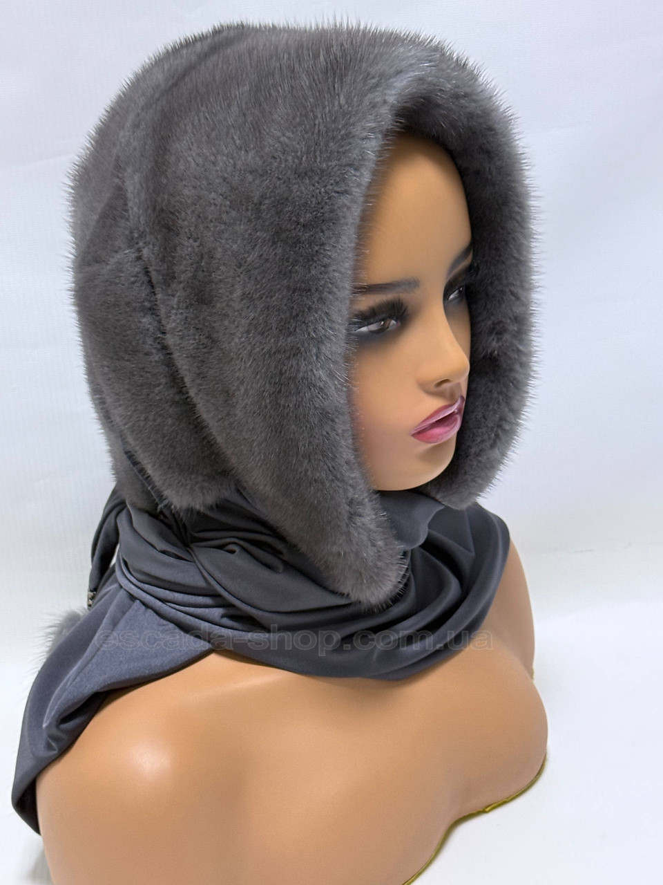 Жіноча хустка з норки, "Графіт"., фото 1