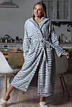 Халат жіночий теплий м'який довгий домашній (банний) з капюшоном і поясом Зебра, фото 2