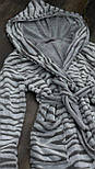 Халат жіночий теплий м'який довгий домашній (банний) з капюшоном і поясом Зебра, фото 9