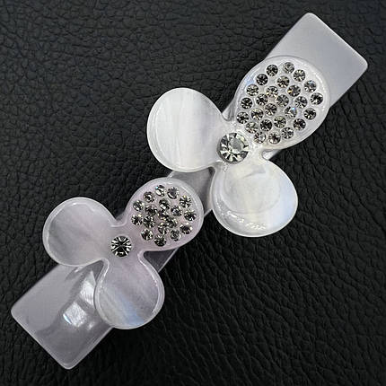 Заколка автомат для волос серого цвета с цветочками и серыми камушками длина 9 см ширина 2 см, фото 2