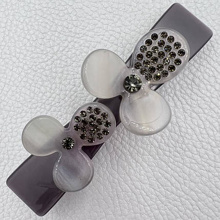 Заколка автомат для волос серого цвета с цветочками и серыми камушками длина 9 см ширина 2 см, фото 1