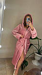 Халат жіночий рожевий теплий м'який довгий домашній (банний) з капюшоном і поясом, фото 3