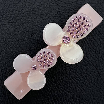Заколка автомат для волос розового цвета с цветочками и розовыми камушками длина 9 см ширина 2 см, фото 1
