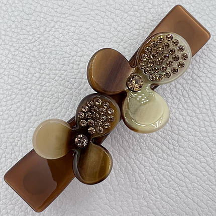 Заколка автомат для волос карамельного цвета с цветочками и желтыми камушками длина 9 см ширина 2 см, фото 1