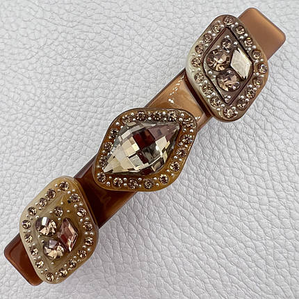 Заколка автомат для волос карамельного цвета с большими бежевыми кристаллами длина 9 см ширина 1.5 см, фото 1