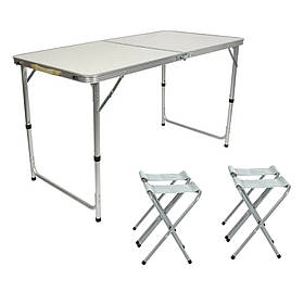 Стіл для пікніка складной алюмінієвий з 4 стільцями Столик для кемпінгу туризму риболовлі Білий
