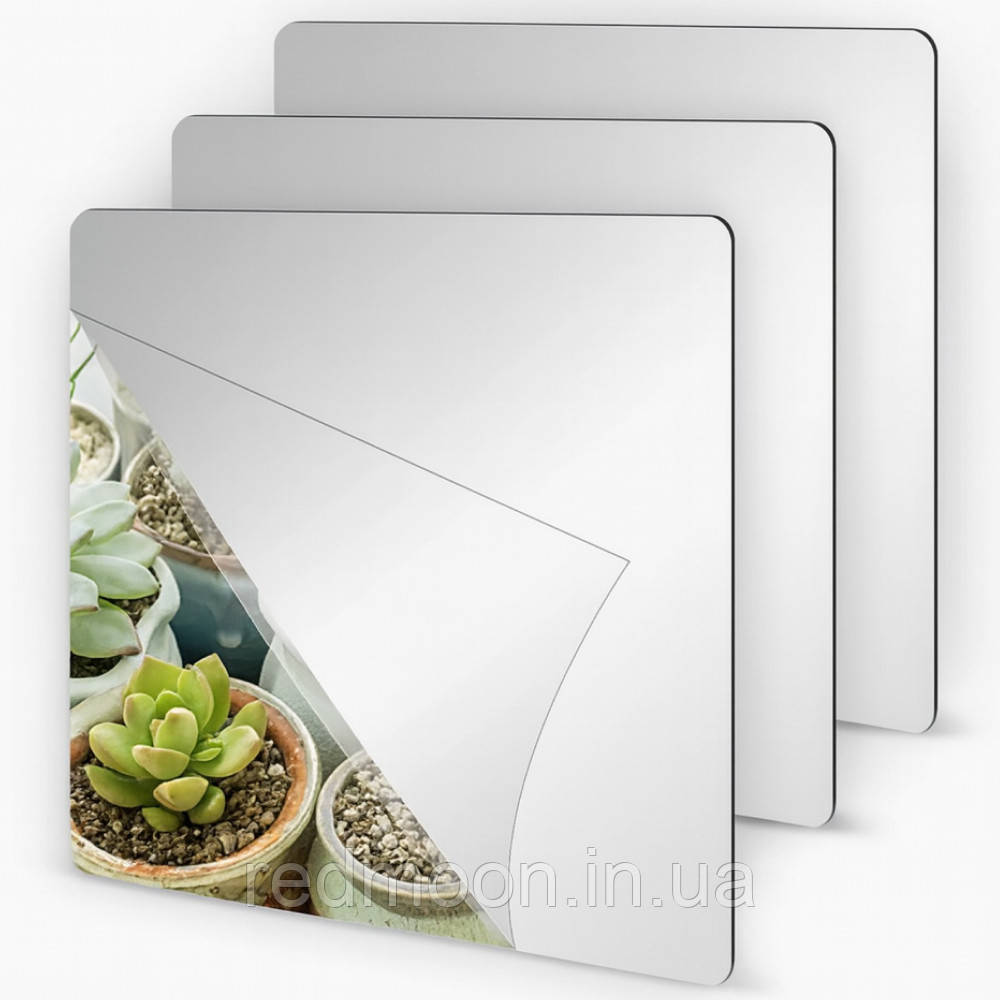 1шт Дзеркальні наклейки на стіну 15x15 см, Квадрат / Дзеркальний декор / Акрилове дзеркало / Дзеркальна мозайка, фото 1