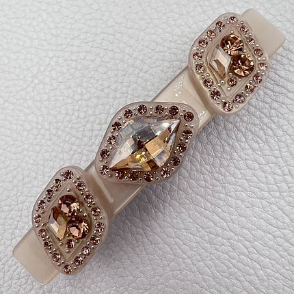 Заколка автомат для волос кремового цвета с большими желтыми кристаллами длина 9 см ширина 1.5 см, фото 2