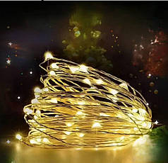 Гірлянда РОСА 10 метрів 100 LED біла нитка жовтий колір на батарейках арт. 100L10MWY