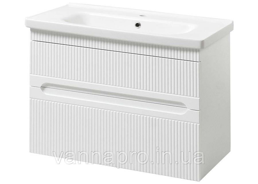 Тумба навісна ЮВВІС Aria ТПБ-2 Д біла матова з умивальником Fenova 80 см, фото 1