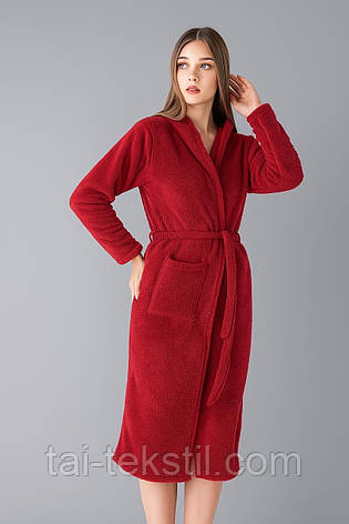 Халат махровий жіночій однотонний з капюшоном (євродовжина), фото 1