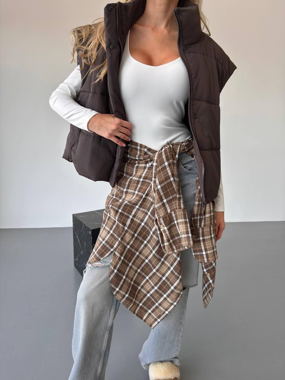 Куртка з плащівки Еммі з кулісками Модель: 1432-134 Колір: шоколад, чорний, молочний, графіт, фото 1