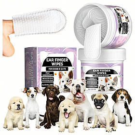 Серветки напальчники для чищення вух собак і котів, 50 шт — гігієнічні одноразові серветки