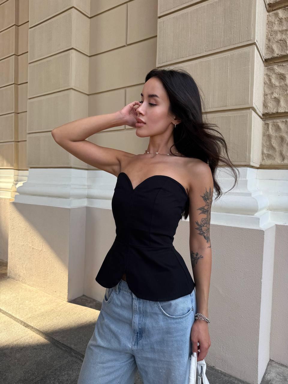 Корсет з коттону з блискавкою Модель: 1432-128 Колір: чорний, молочний, блакитний, фото 1