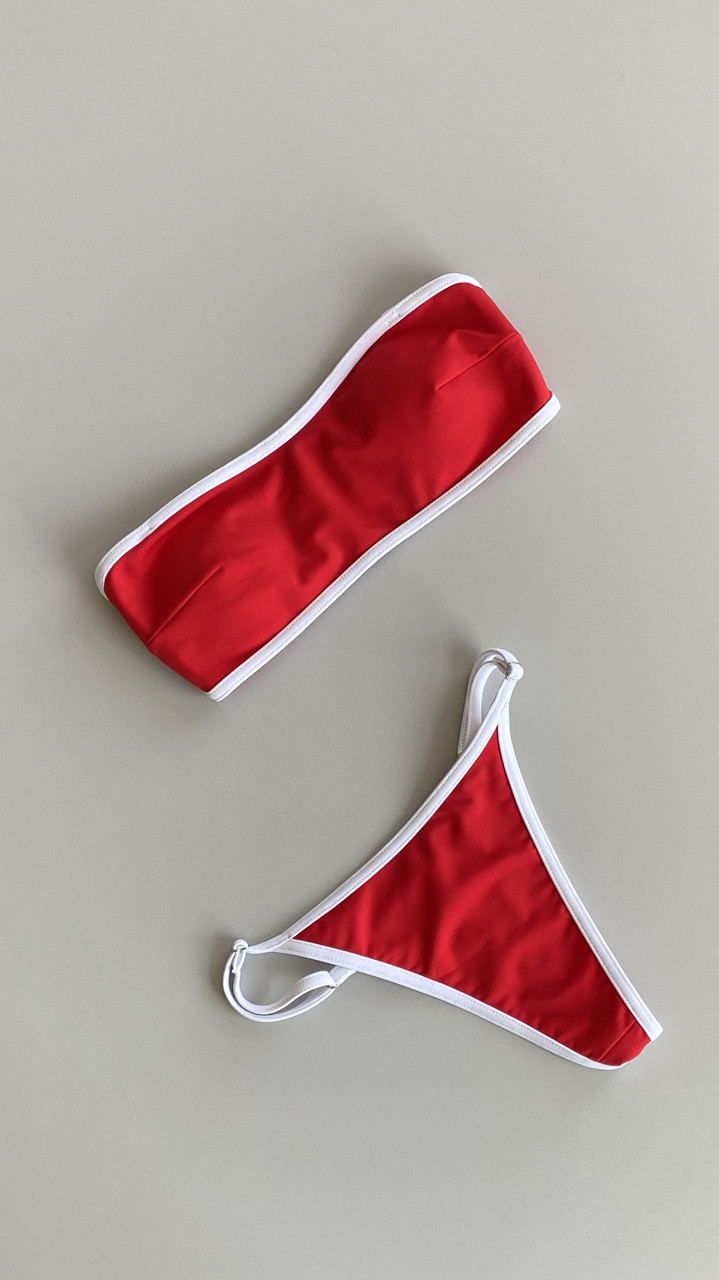 Купальник жіночий бандо Cherry & Yasmin червоний із білим кантом, фото 1