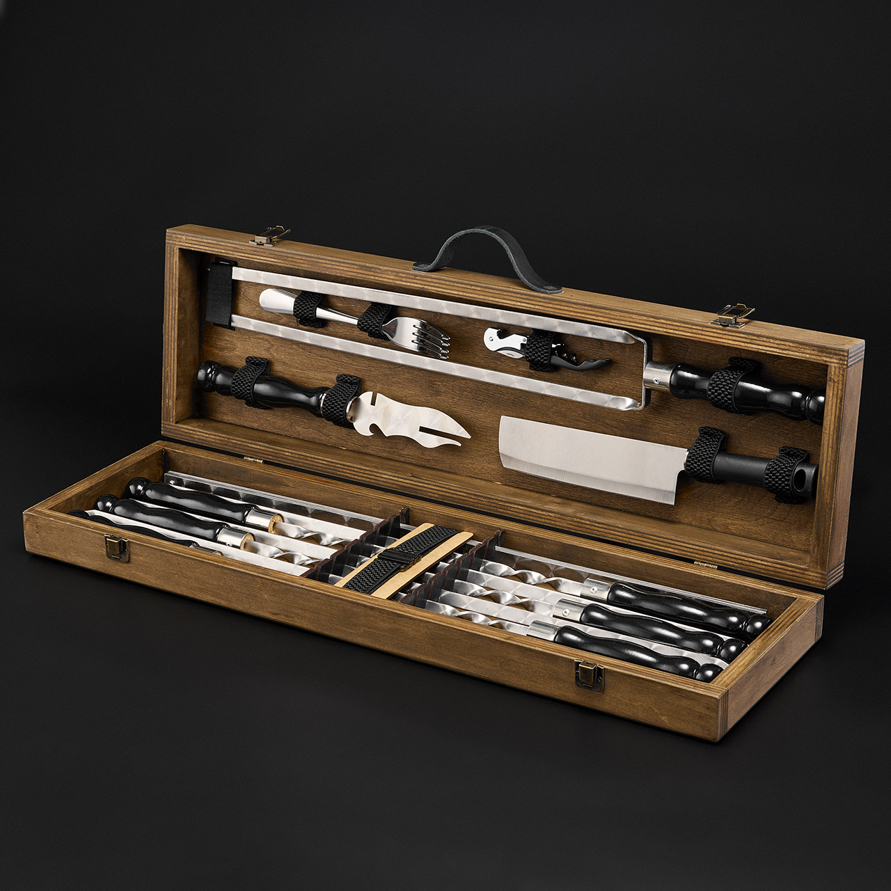 Шашличний набір, набір шампурів, подарунок чоловікові, подарунок чоловікові "Grills G10H горіх"