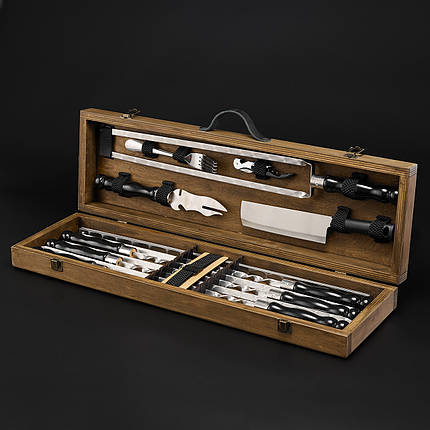 Шашличний набір, набір шампурів, подарунок чоловікові, подарунок чоловікові "Grills G10H горіх", фото 1