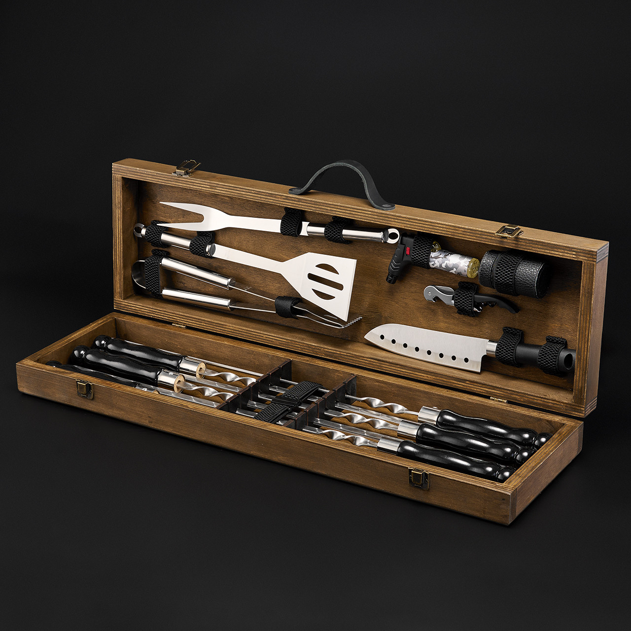 Шашличний набір і гриль барбекю, набір шампурів і для гриля BBQ, "Grills G12H горіх"