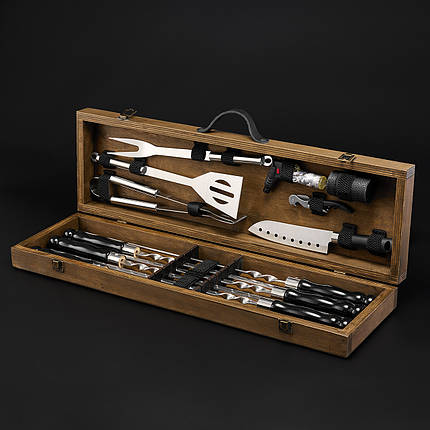 Шашличний набір і гриль барбекю, набір шампурів і для гриля BBQ, "Grills G12H горіх", фото 1