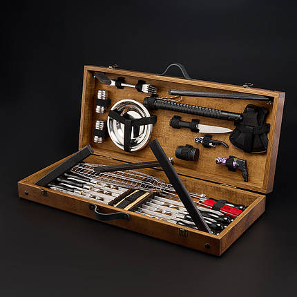 Шашличний набір — стіл, набір шампурів, подарунок чоловікові, подарунок чоловікові "Grills G16H" — 30 шт горіх., фото 1