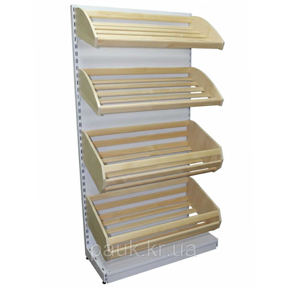 Стелаж для хлібу 1900*950 мм ТИП 6, приставний металевий хлібний стелаж з дерев' яними кошиками, стелаж в магазин, фото 1