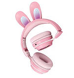 Бездротові дитячі Bluetooth навушники з вушками кролика, мікрофоном і LED підсвіткою ATD KE-01 рожеві, фото 2