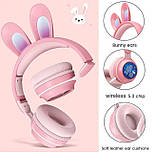 Бездротові дитячі Bluetooth навушники з вушками кролика, мікрофоном і LED підсвіткою ATD KE-01 рожеві, фото 3