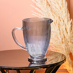 Глек для компоту 1.2 (л) лимонаду, мохіто, сангрії прозорий ребристий фігурний скляний 18.2 (см) Lugi Блакитний