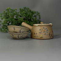 Чайний набір з ісинської світлої глини чайник + 2 піали «Лотос»