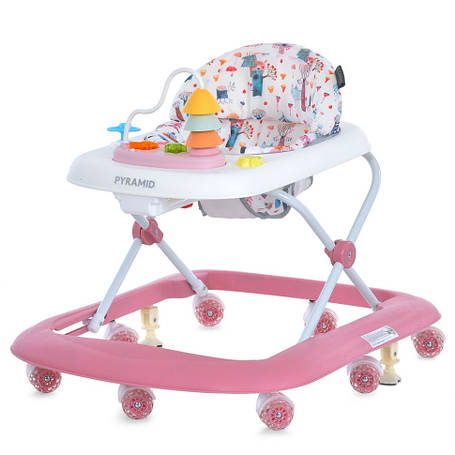 Ходунки дитячі El Camino Pyramid ME 1217 Pink з музичною панеллю, стопорами та регулюванням висоти, фото 1