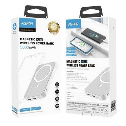 Повербанк Power Bank 5000mAh Aspor A325 20W MagSafe Type-C/Lightning White, фото 2
