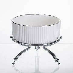 Салатник порцеляновий на металевій підставці Ø16 (см) тарілка для салату салатниця Срібло