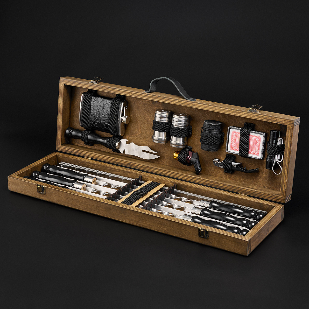 Шашличний набір, набір шампурів, подарунок чоловікові, подарунок чоловікові "Grills G8H горіх"