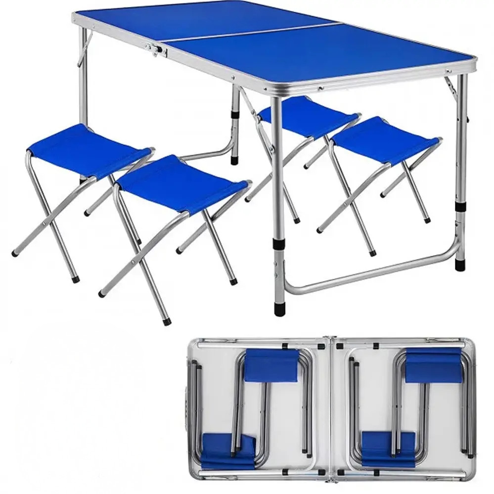 Стіл складаний алюмінієвий столик зі стільцями валіза синій для пікніка кемпінгу туризму, фото 1