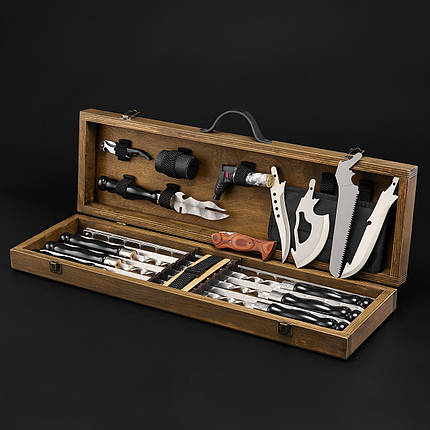 Шашличний набір, набір шампурів, подарунок чоловікові, подарунок чоловікові "Grills G1H горіх", фото 1