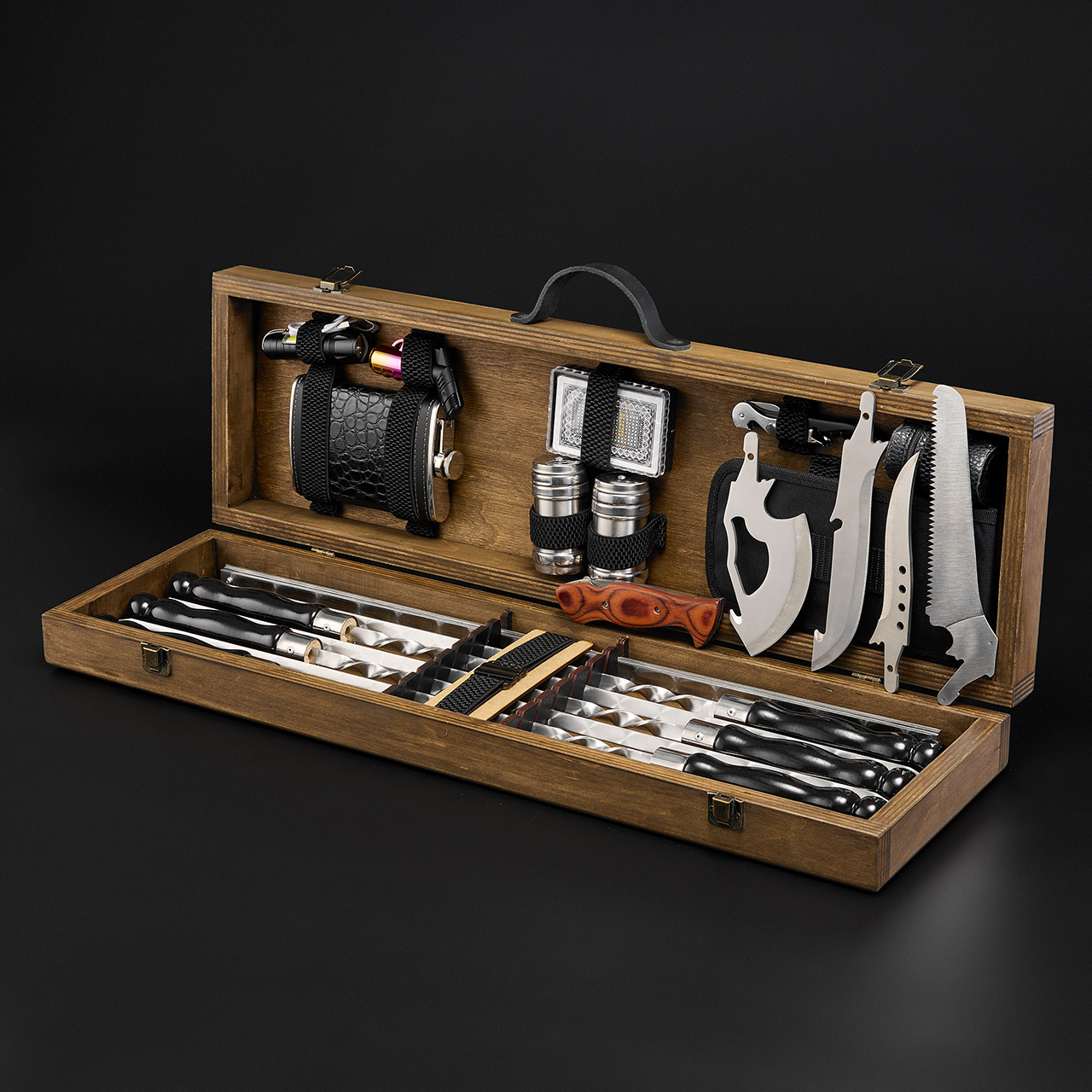 Шашличний набір, набір шампурів, подарунок чоловікові, подарунок чоловікові "Grills G6H горіх"