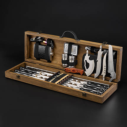 Шашличний набір, набір шампурів, подарунок чоловікові, подарунок чоловікові "Grills G6H горіх", фото 1