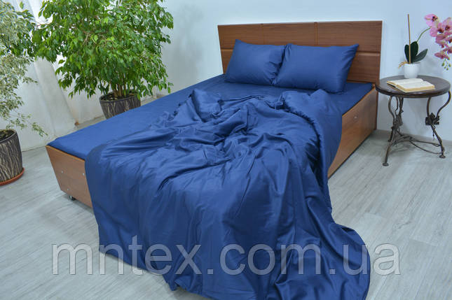 Постільна білизна сатин гладкофарбований Синій, фото 1