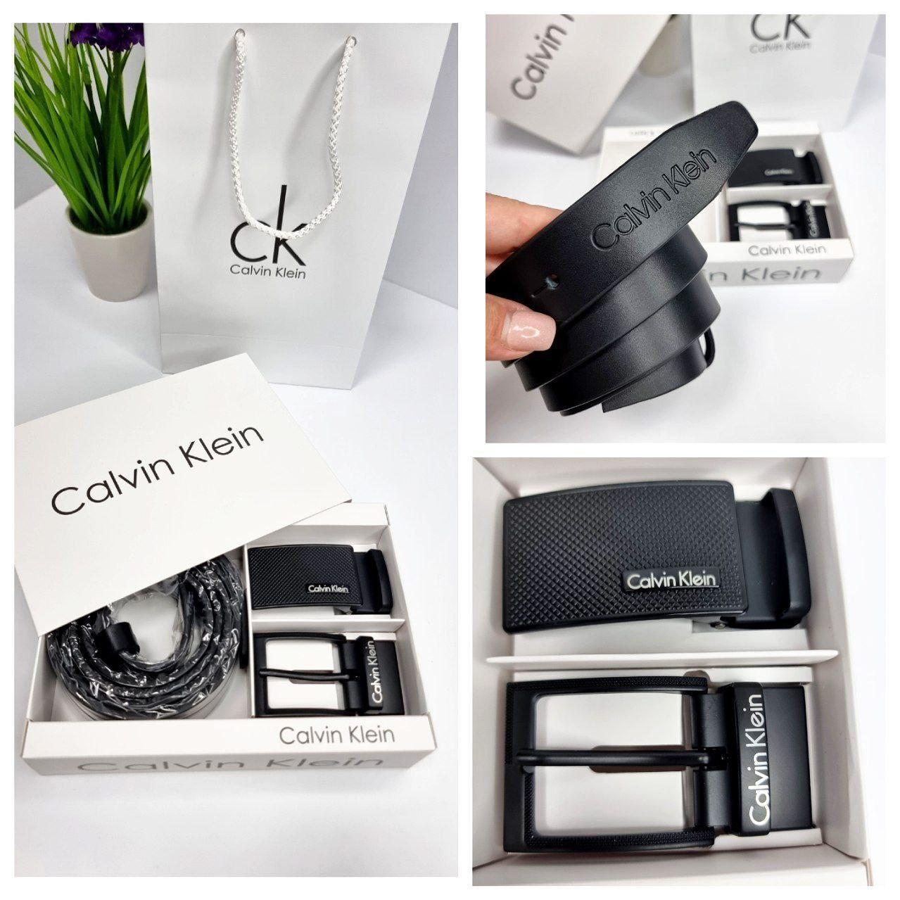 Подарунковий набір Calvin ремінь з двома пряжами чорний, фото 1